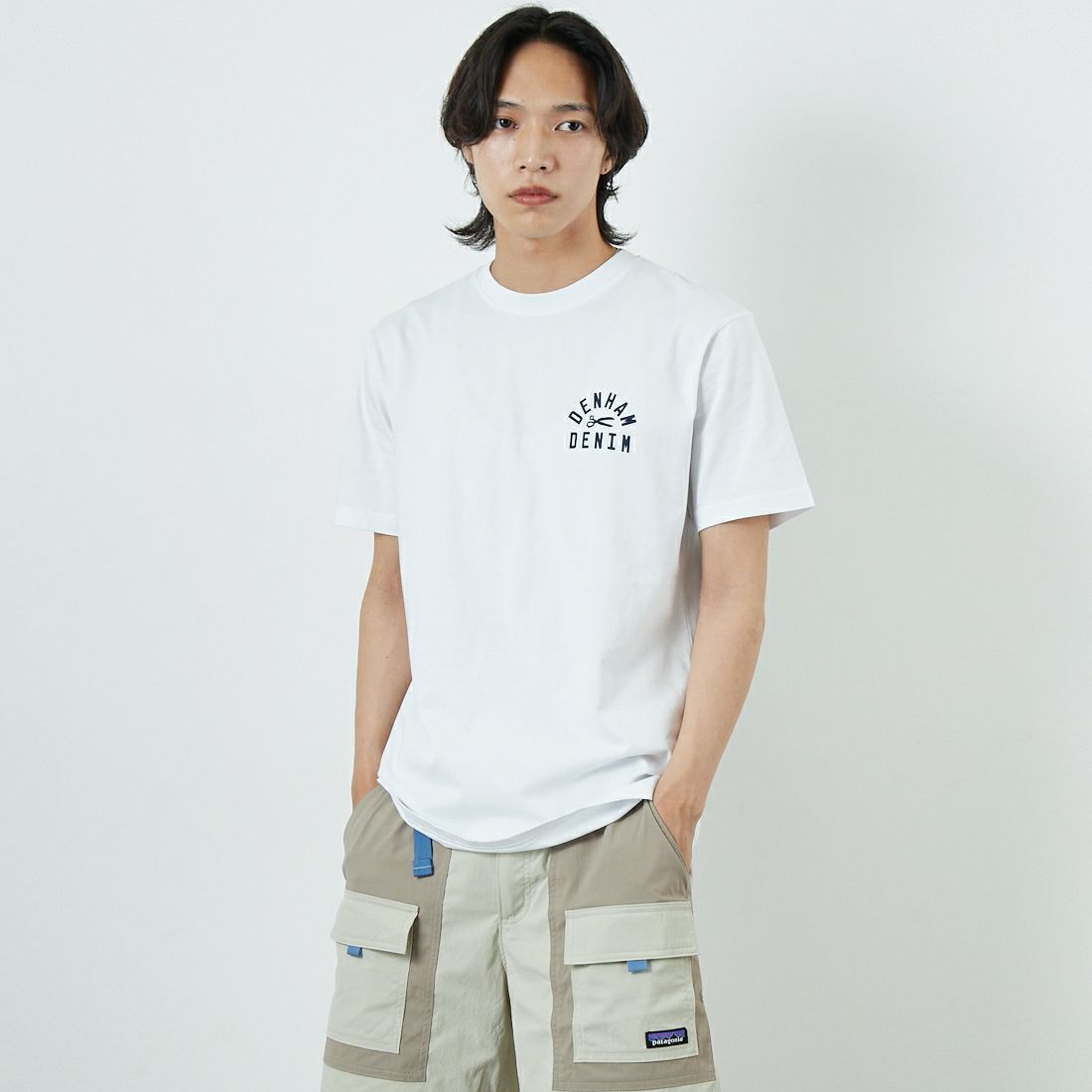 DENHAM [デンハム] ショートスリーブTシャツ [BRIDGE-TEE-LCJ] WHITE &&モデル身長：179cm 着用サイズ：M&&