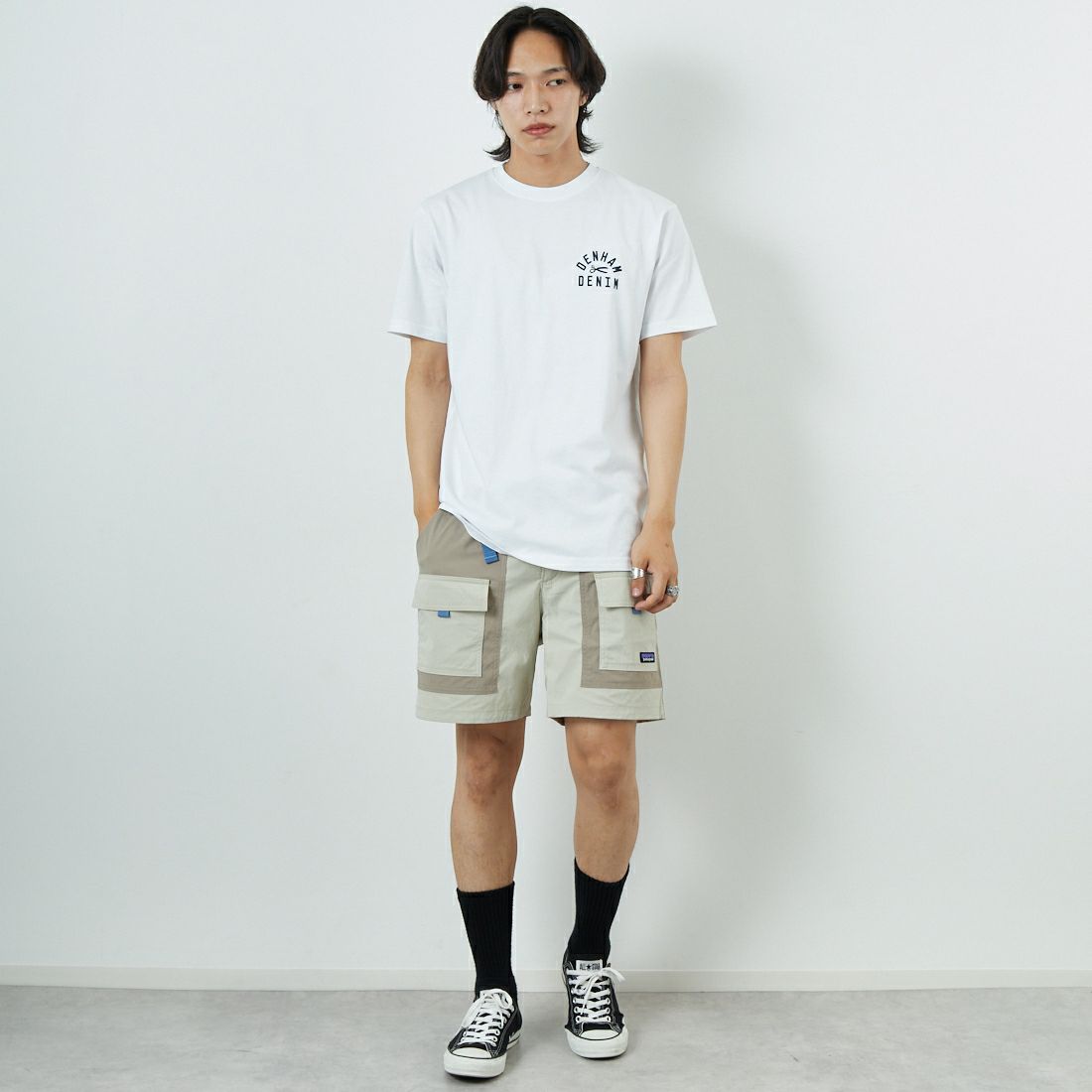 DENHAM [デンハム] ショートスリーブTシャツ [BRIDGE-TEE-LCJ] WHITE &&モデル身長：179cm 着用サイズ：M&&