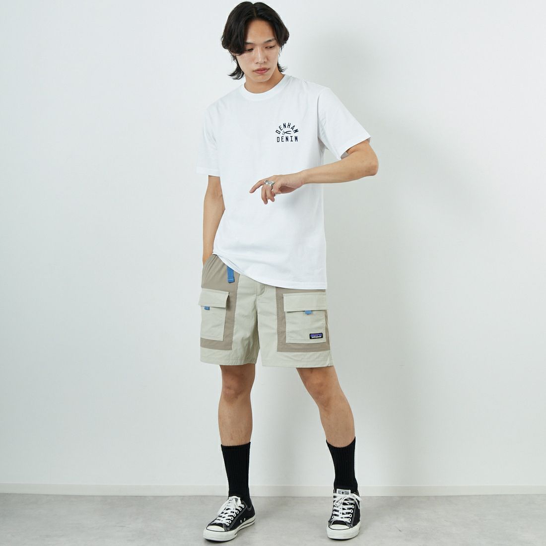 DENHAM [デンハム] ショートスリーブTシャツ [BRIDGE-TEE-LCJ] WHITE &&モデル身長：179cm 着用サイズ：M&&