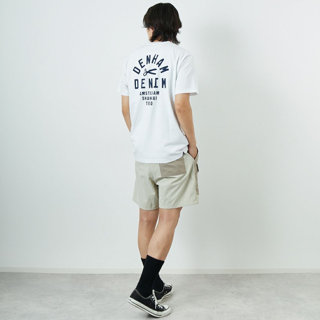 DENHAM [デンハム] ショートスリーブTシャツ [BRIDGE-TEE-LCJ] WHITE &&モデル身長：179cm 着用サイズ：M&&