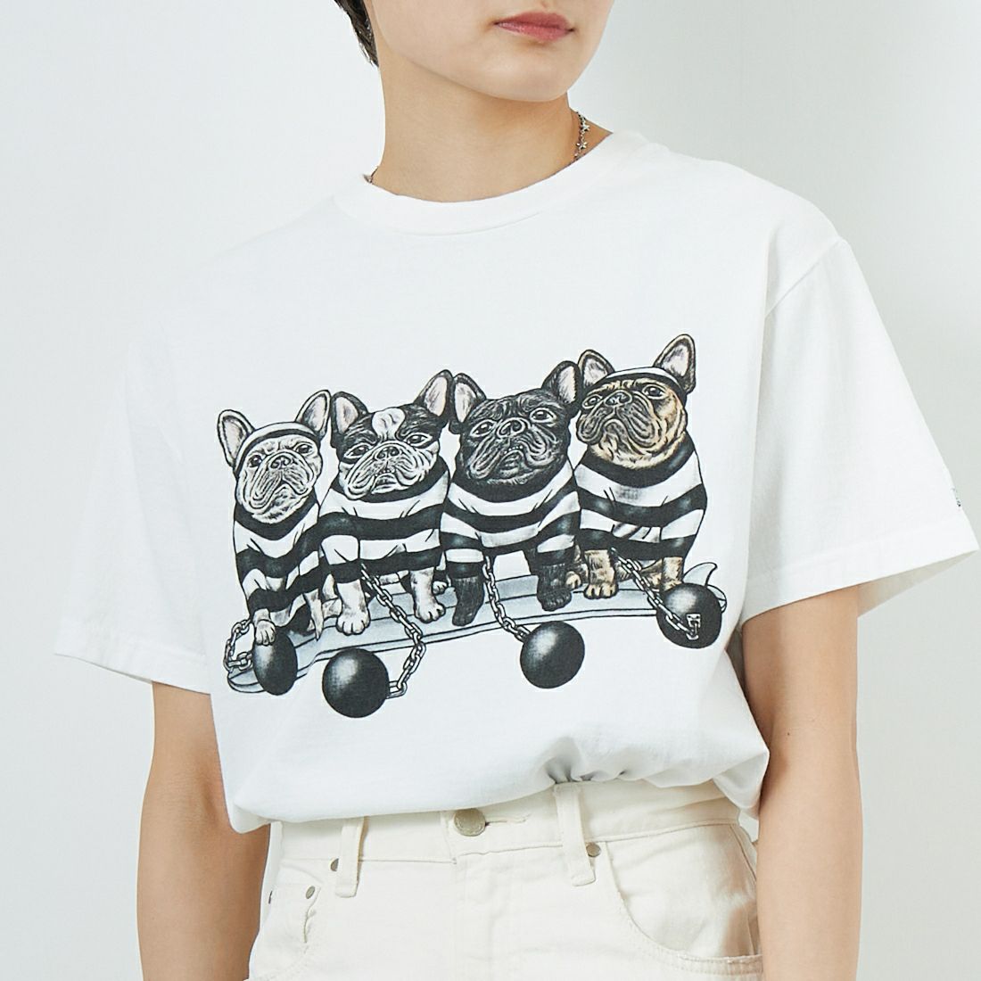 The Endless Summer [エンドレスサマー] 4BUHI ノートリアスプリズナーTシャツ [FH-25574343] 07 WHITE &&モデル身長：160cm 着用サイズ：S&&