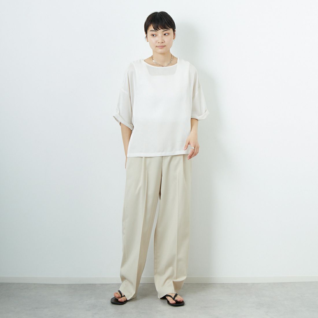 MICA&DEAL [マイカアンドディール] メッシュTブラウス [0125201156] OFF WHITE &&モデル身長：160cm 着用サイズ：F&&