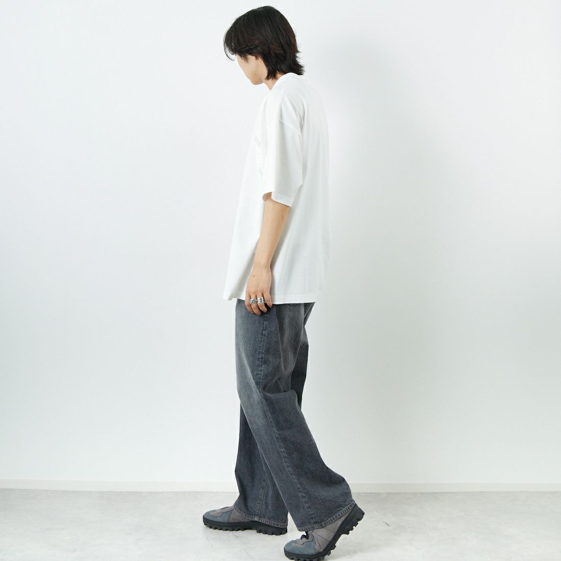 Name. [ネーム] シルケットコットン ビッグプリントTシャツ [NMCU-038] WHITE &&モデル身長：179cm 着用サイズ：1&&