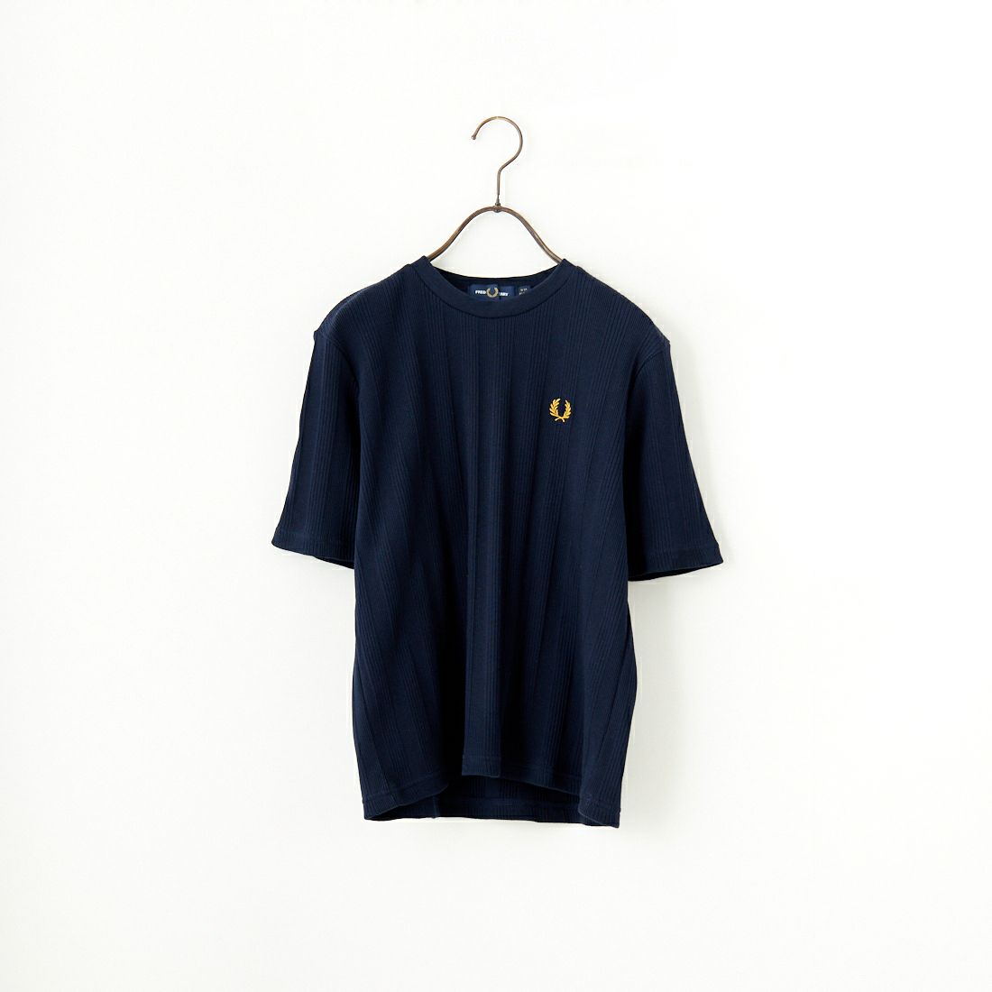 FRED PERRY [フレッドペリー] 別注 ランダムリブ ワンポイント刺繍Tシャツ [FPW-25S-013-JF] NAVY
