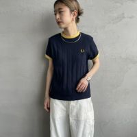 フレッドペリー　ポロシャツ　リンガーデザイン　刺繍ロゴ　サックスブルー FRED PERRY/フレッドペリー] ワンポイントロゴ刺繍 ショート