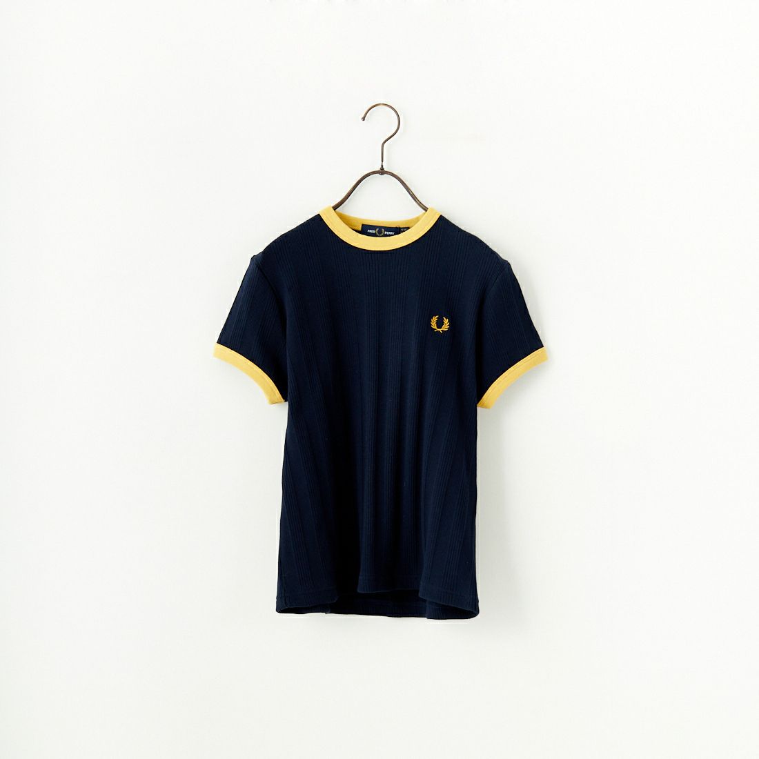 FRED PERRY [フレッドペリー] 別注 ランダムリブ ワンポイントロゴ刺繍 リンガーTシャツ [FPW-25S-012-JF] NVY/HONEYC