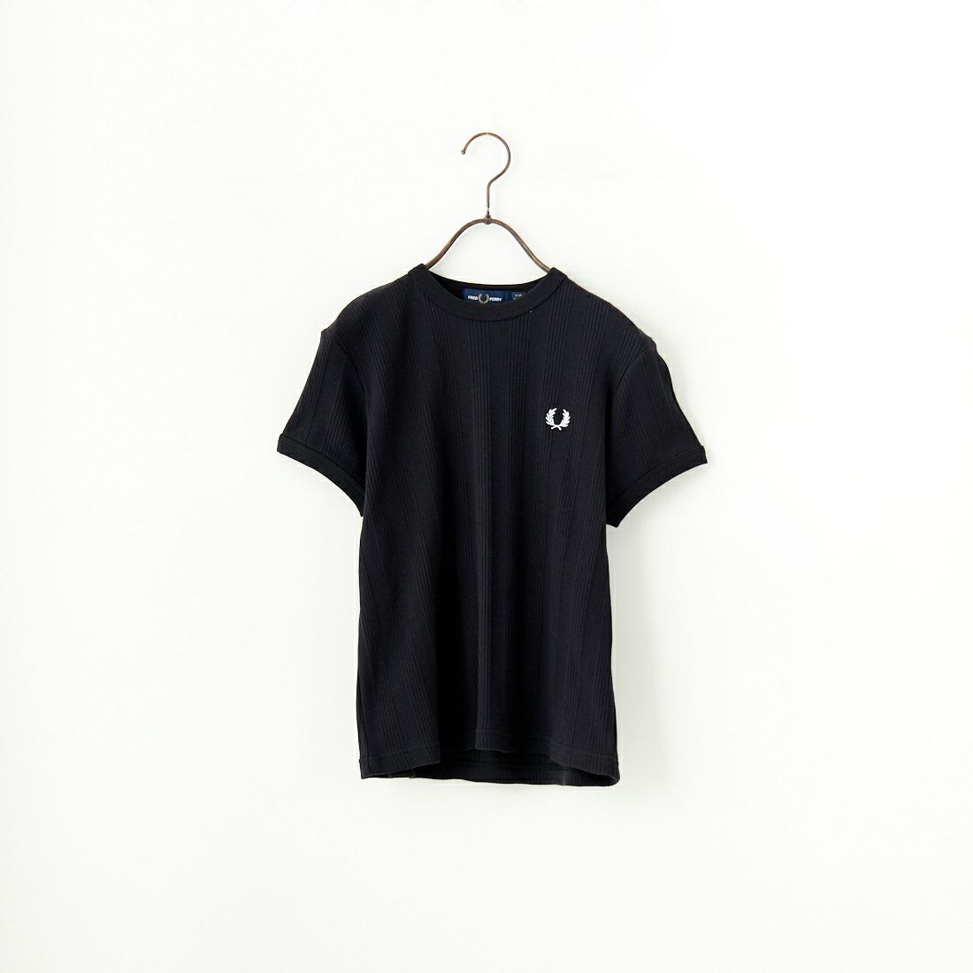 FRED PERRY [フレッドペリー] 別注 ランダムリブ ワンポイントロゴ刺繍 リンガーTシャツ [FPW-25S-012-JF] BLK/BLK