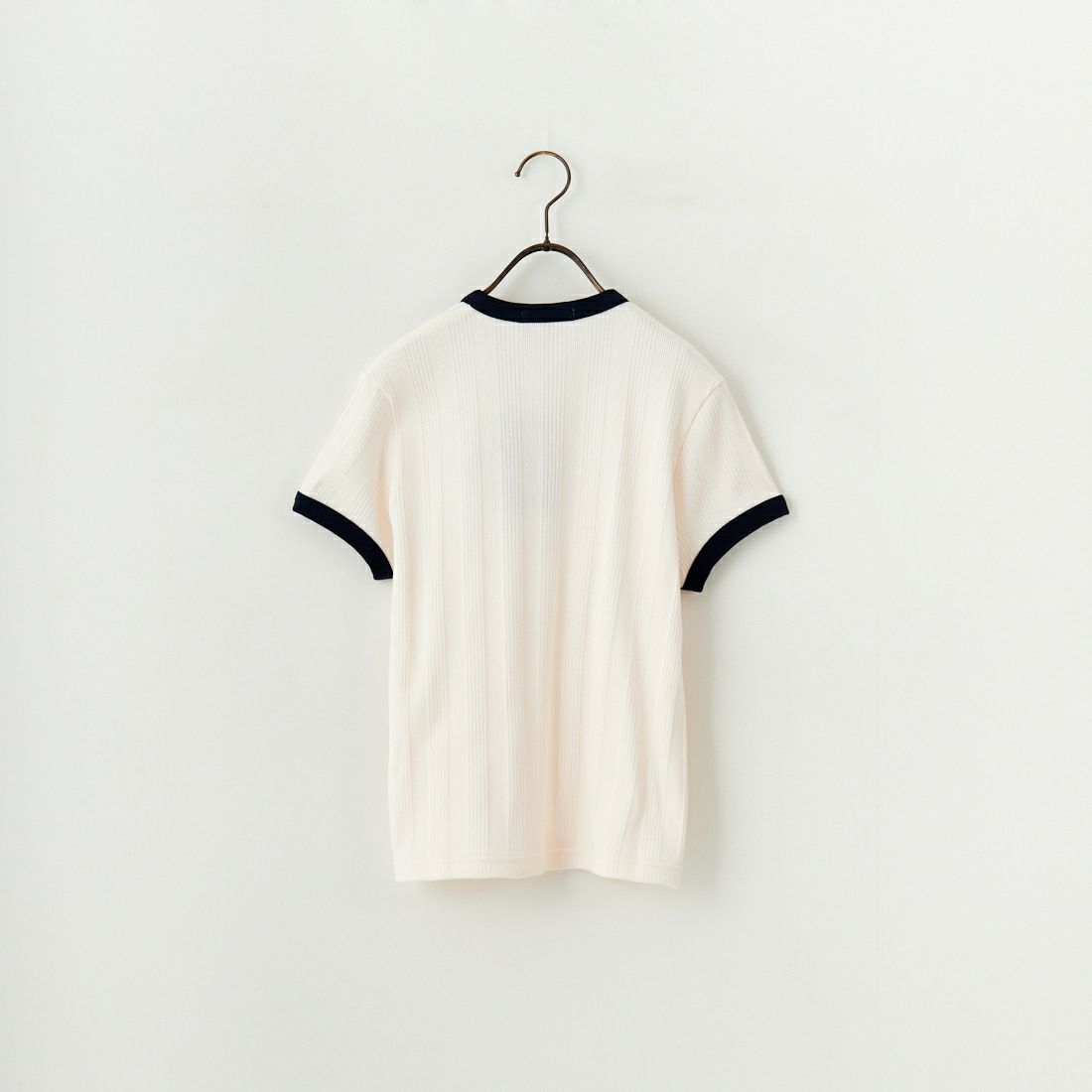 FRED PERRY [フレッドペリー] 別注 ランダムリブ ワンポイントロゴ刺繍 リンガーTシャツ [FPW-25S-012-JF] PEACH/NVY