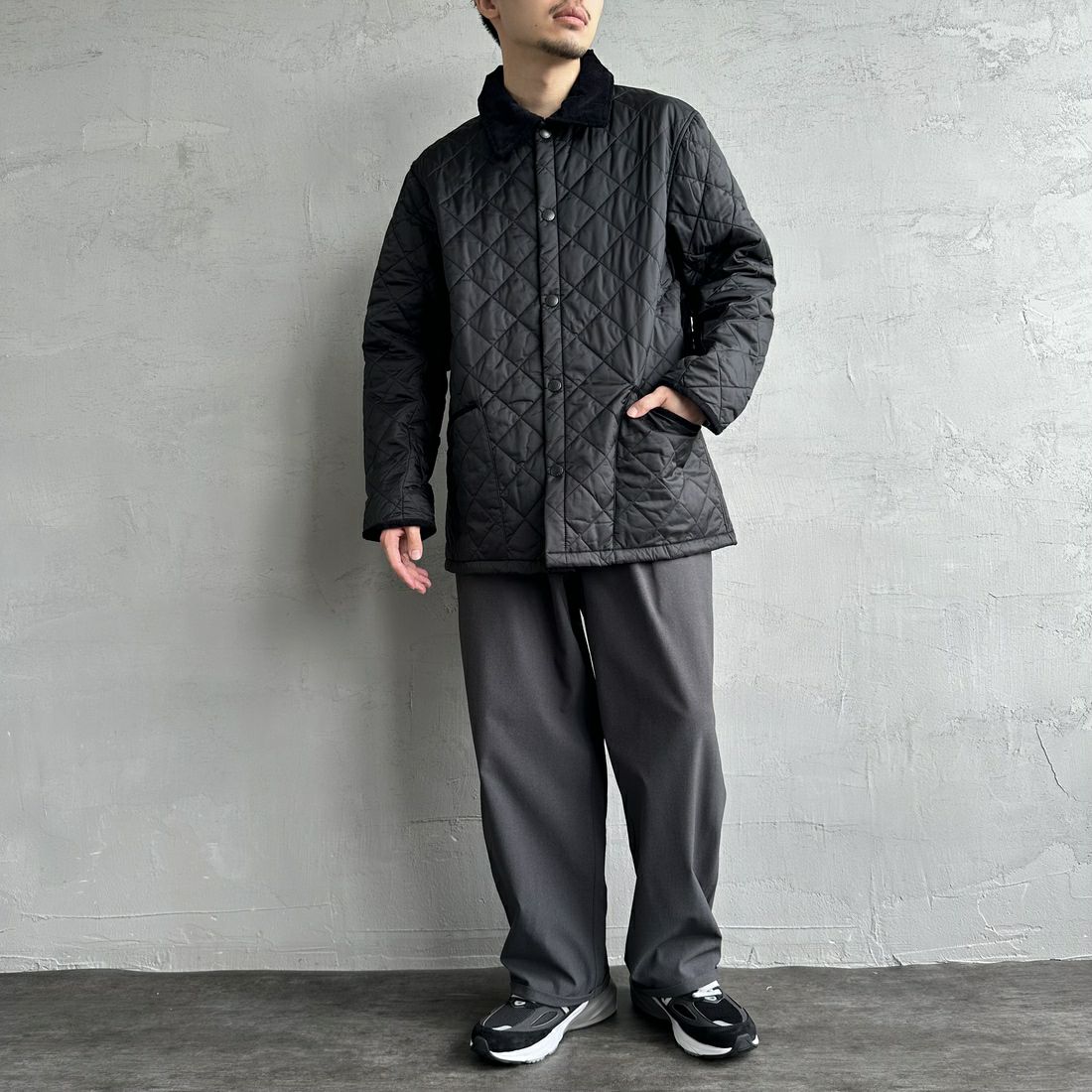 Barbour [バブアー] リデスデイル キルティングブルゾン [MQU1794] BLACK &&モデル身長：168cm 着用サイズ：38&&