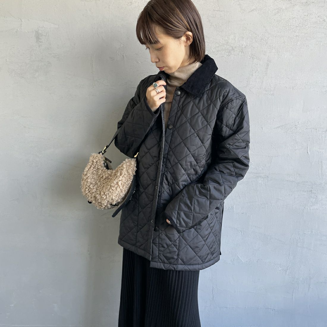 Barbour [バブアー] リデスデイル キルティングブルゾン [MQU1794] BLACK &&モデル身長：158cm 着用サイズ：36&&