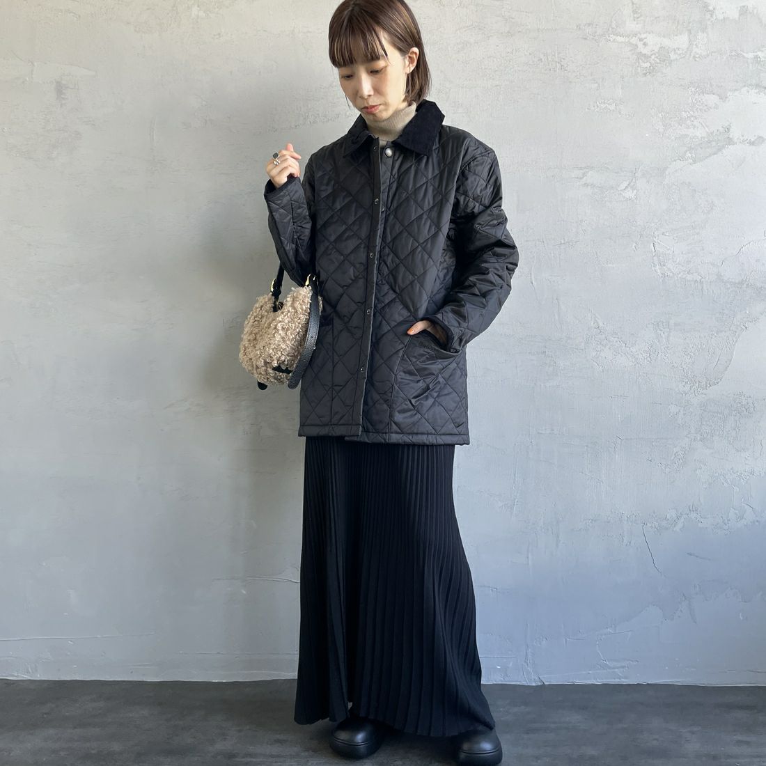 Barbour [バブアー] リデスデイル キルティングブルゾン [MQU1794] BLACK &&モデル身長：158cm 着用サイズ：36&&