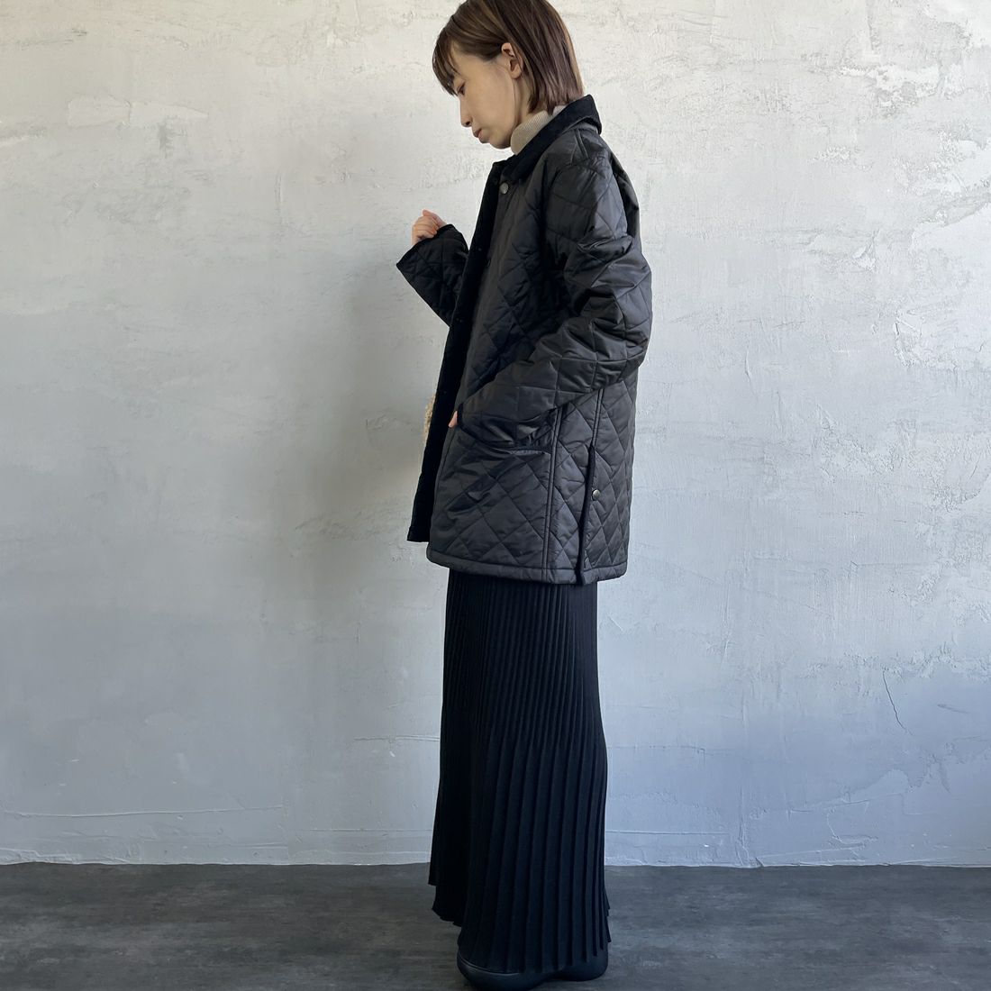 Barbour [バブアー] リデスデイル キルティングブルゾン [MQU1794] BLACK &&モデル身長：158cm 着用サイズ：36&&