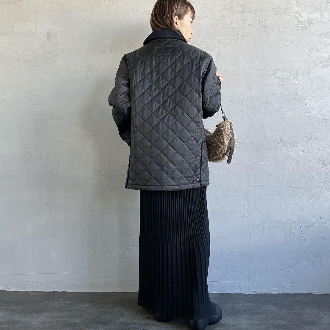 Barbour [バブアー] リデスデイル キルティングブルゾン [MQU1794] BLACK &&モデル身長：158cm 着用サイズ：36&&