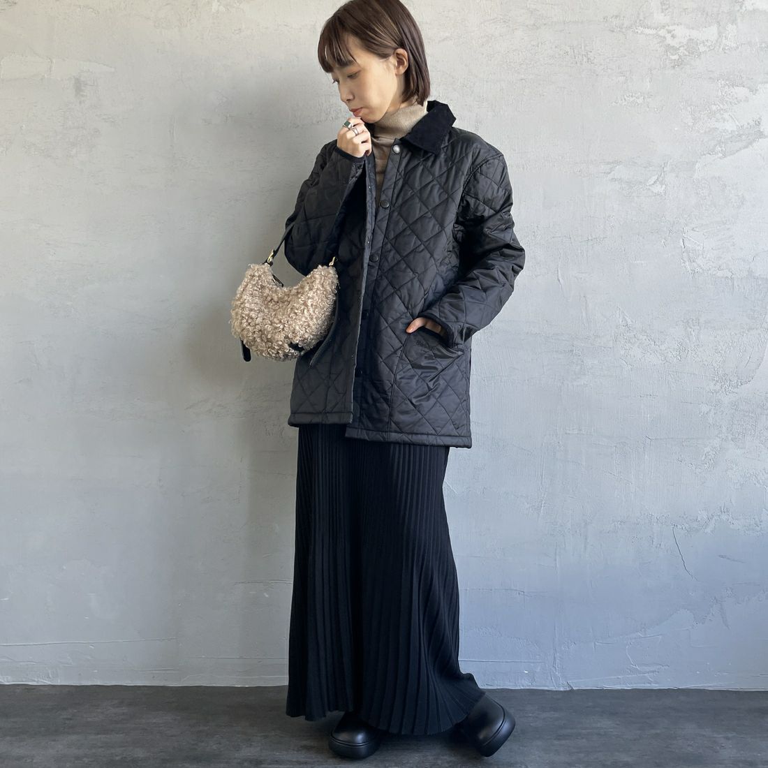 Barbour [バブアー] リデスデイル キルティングブルゾン [MQU1794] BLACK &&モデル身長：158cm 着用サイズ：36&&