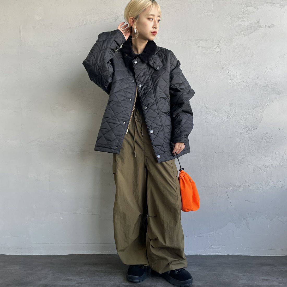 Barbour [バブアー] トランスポートキルティングジャケット [MQU1796] BK91&&モデル身長：150cm 着用サイズ：36&&