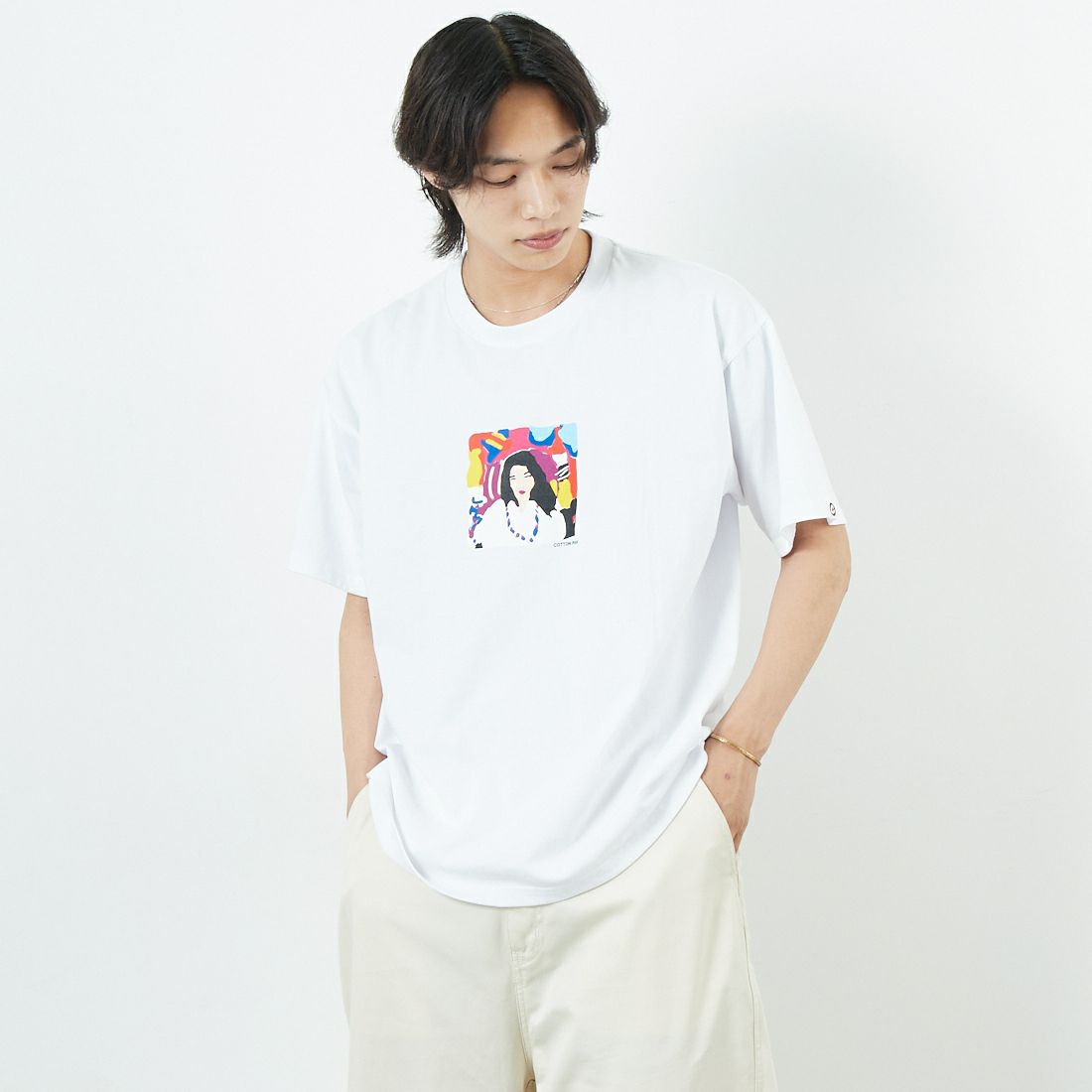 COTTON PAN [コットンパン] ポスト グラフィックTシャツ [POST] WHITE &&モデル身長：179cm 着用サイズ：M&&