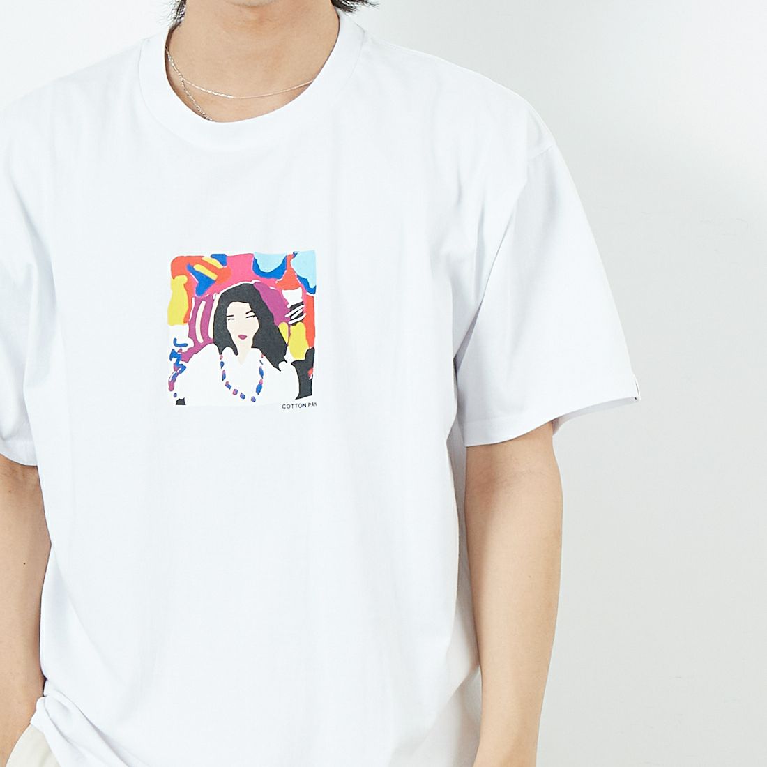 COTTON PAN [コットンパン] ポスト グラフィックTシャツ [POST] WHITE &&モデル身長：179cm 着用サイズ：M&&
