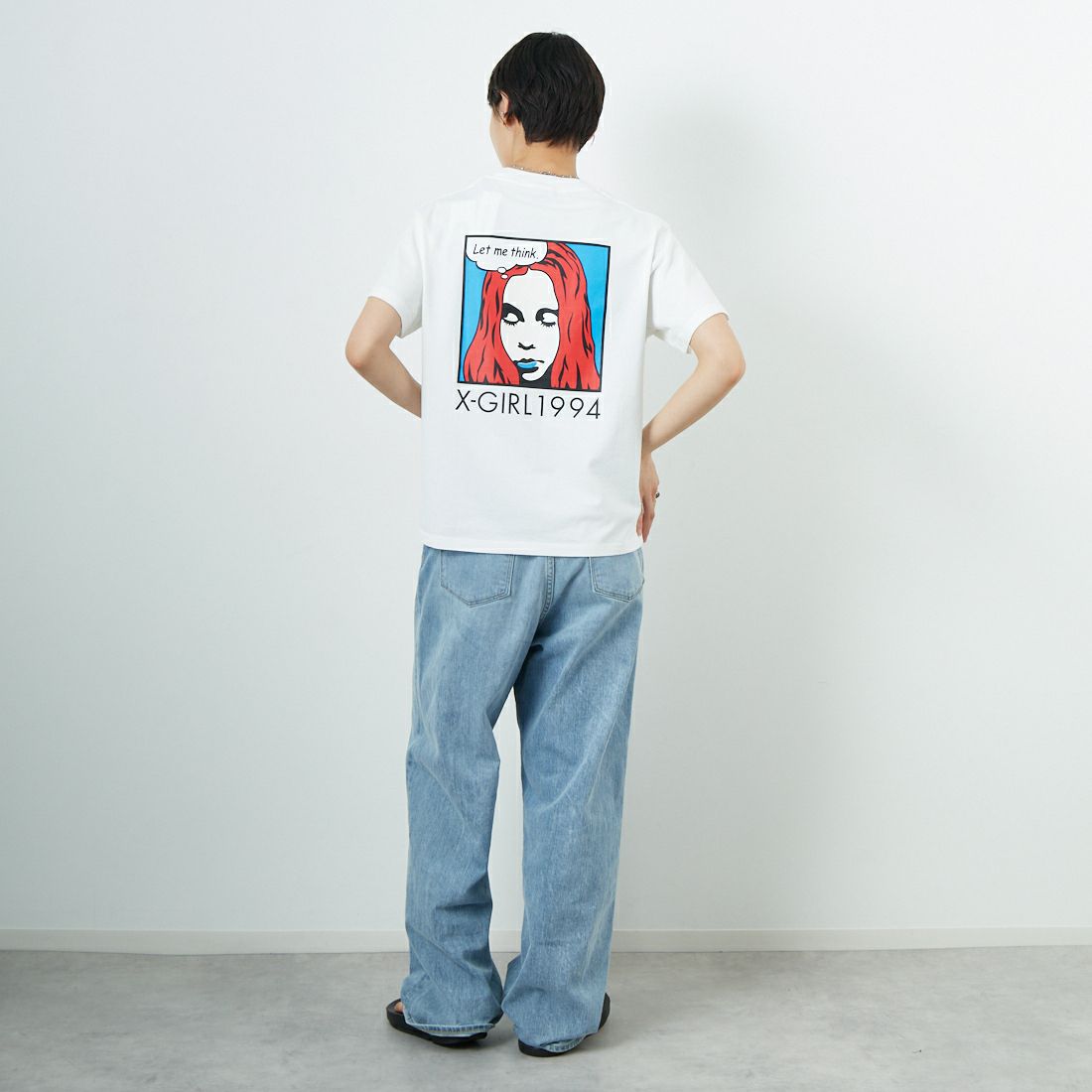 X-girl [エックスガール] ポップフェイス ショートスリーブTシャツ [105252011037] WHITE &&モデル身長：160cm 着用サイズ：M&&