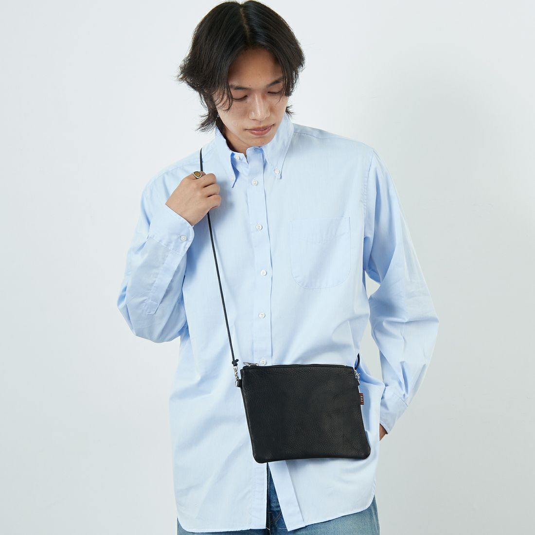 MR.OLIVE E.O.I [ミスターオリーブ] ウォータープルーフ ウォッシャブルレザーサコッシュ [ME680] BLACK