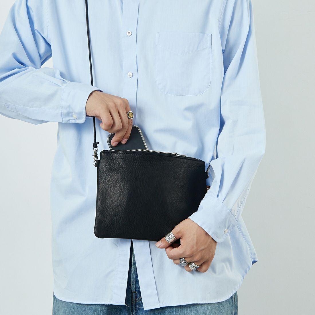 MR.OLIVE E.O.I [ミスターオリーブ] ウォータープルーフ ウォッシャブルレザーサコッシュ [ME680] BLACK