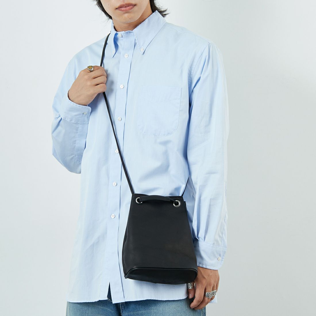 MR.OLIVE E.O.I [ミスターオリーブ] ウォータープルーフ ウォッシャブルレザーシリンダーバッグ [ME653] BLACK