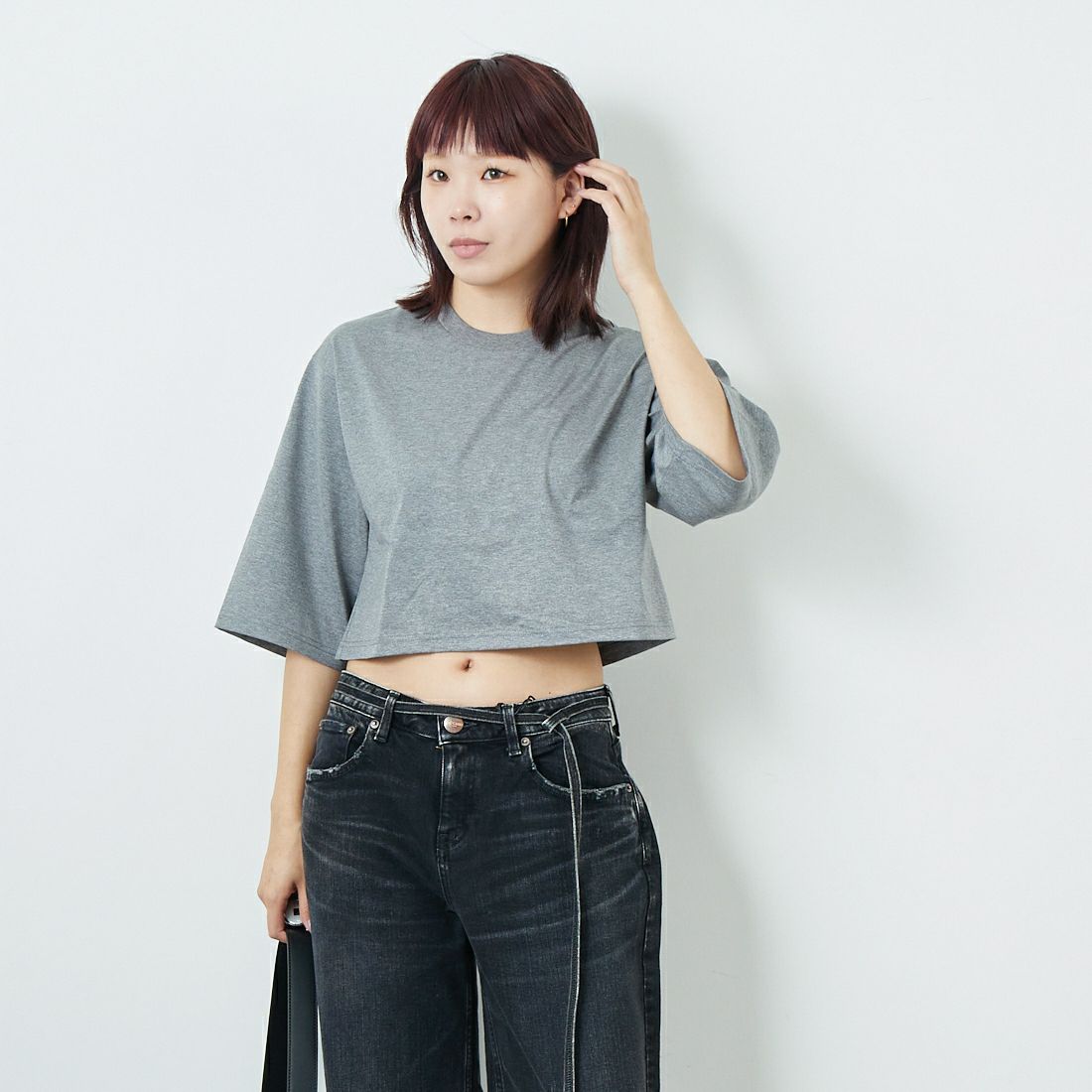 RIM.ARK [リムアーク] ニューベーシックショートTシャツ [460ISS80-1251] 180 T.GRY &&モデル身長：167cm 着用サイズ：F&&