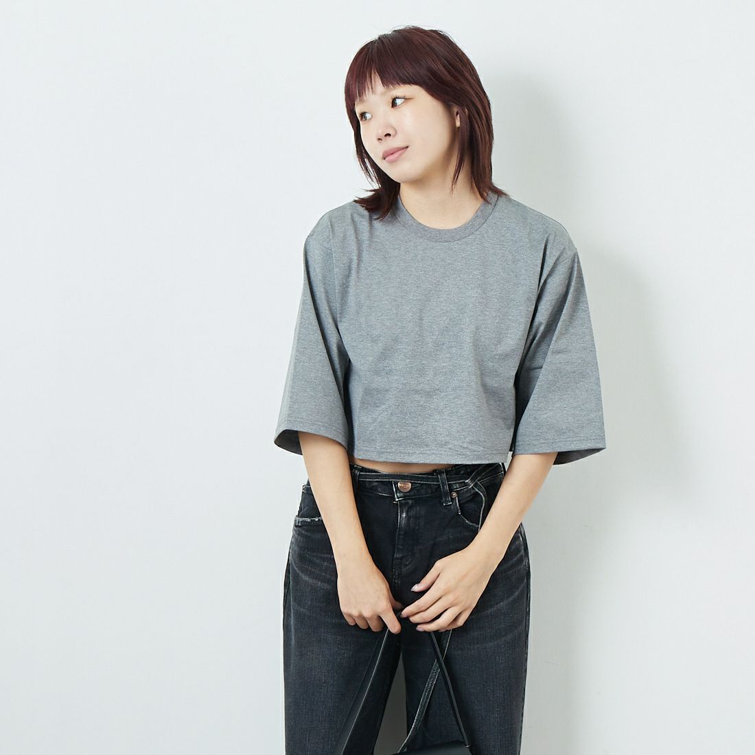 RIM.ARK [リムアーク] ニューベーシックショートTシャツ [460ISS80-1251] 180 T.GRY &&モデル身長：167cm 着用サイズ：F&&