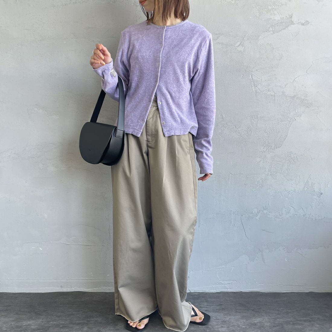 MEYAME [メヤメ] オーガニックコットンパイルカーディガン [MEY-2126] PURPLE &&モデル身長：158cm 着用サイズ：F&&