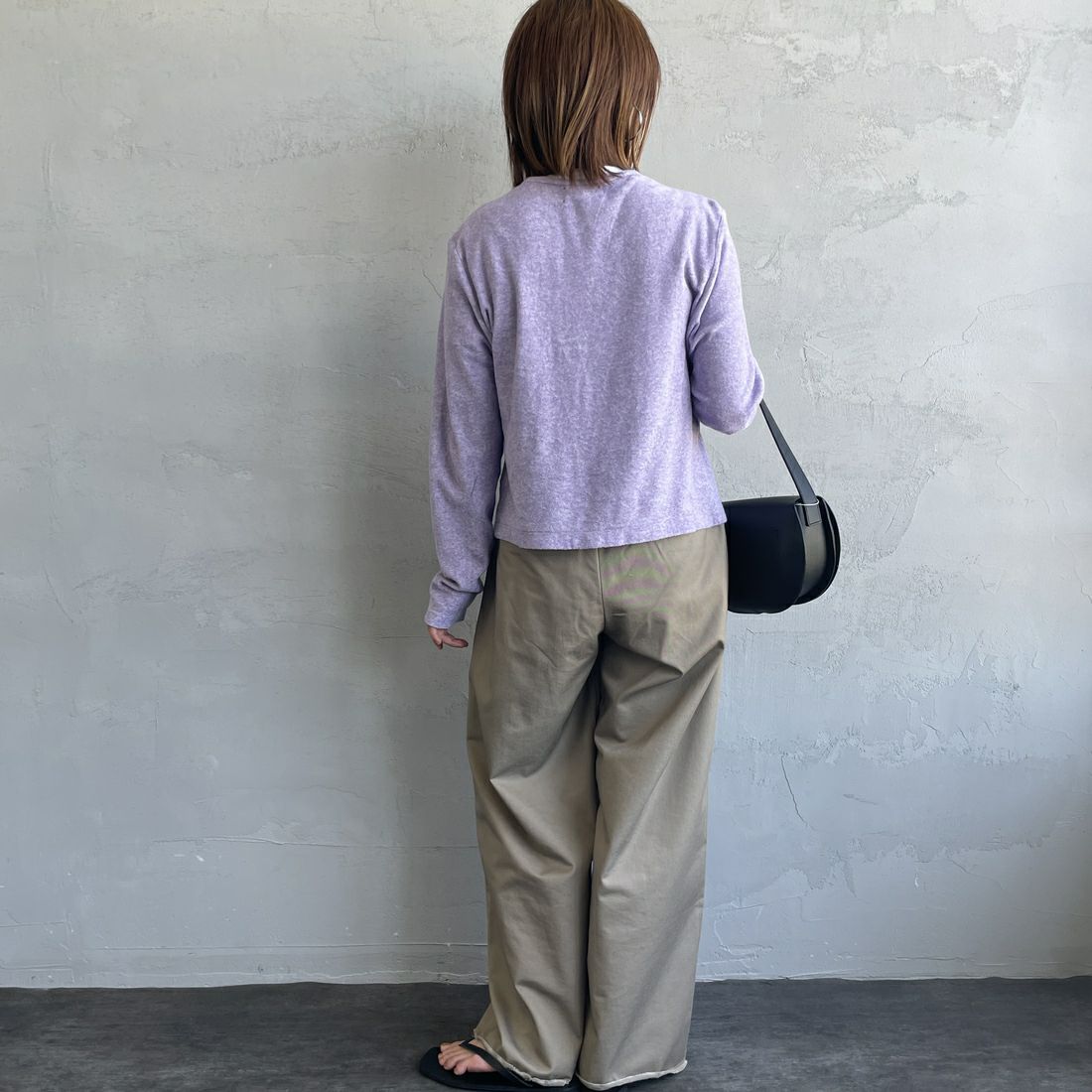 MEYAME [メヤメ] オーガニックコットンパイルカーディガン [MEY-2126] PURPLE &&モデル身長：158cm 着用サイズ：F&&