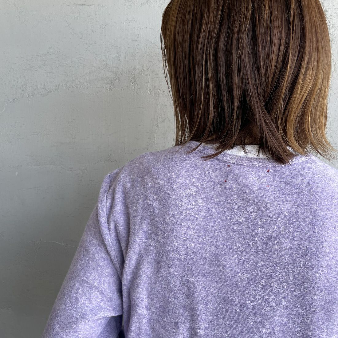 MEYAME [メヤメ] オーガニックコットンパイルカーディガン [MEY-2126] PURPLE &&モデル身長：158cm 着用サイズ：F&&