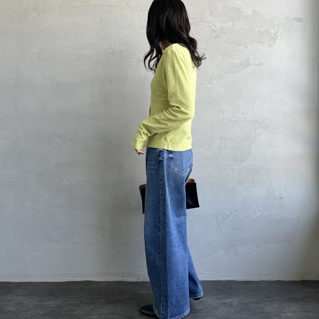 MEYAME [メヤメ] オーガニックコットンパイルカーディガン [MEY-2126] GREEN &&モデル身長：160cm 着用サイズ：F&&