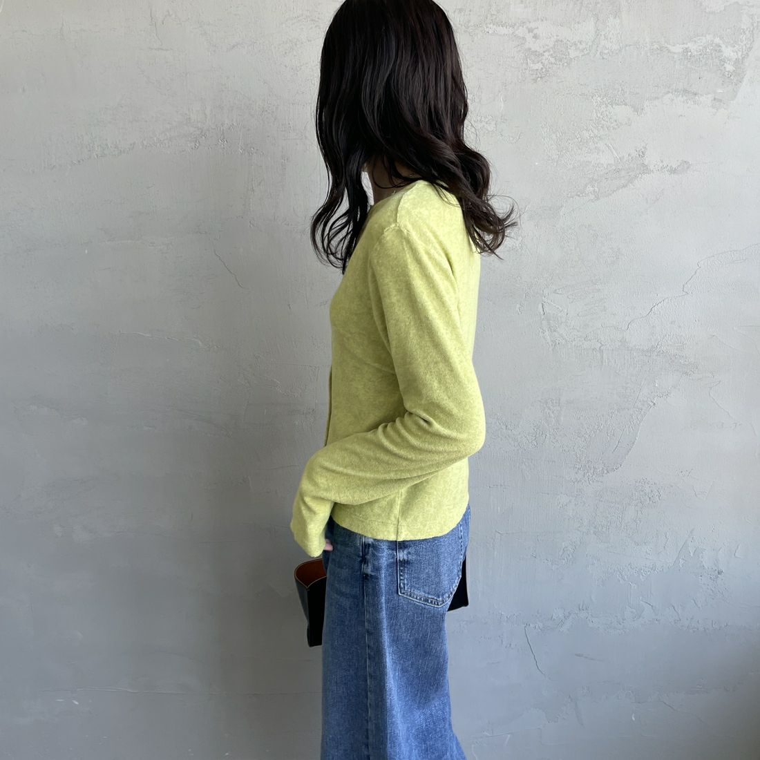 MEYAME [メヤメ] オーガニックコットンパイルカーディガン [MEY-2126] GREEN &&モデル身長：160cm 着用サイズ：F&&