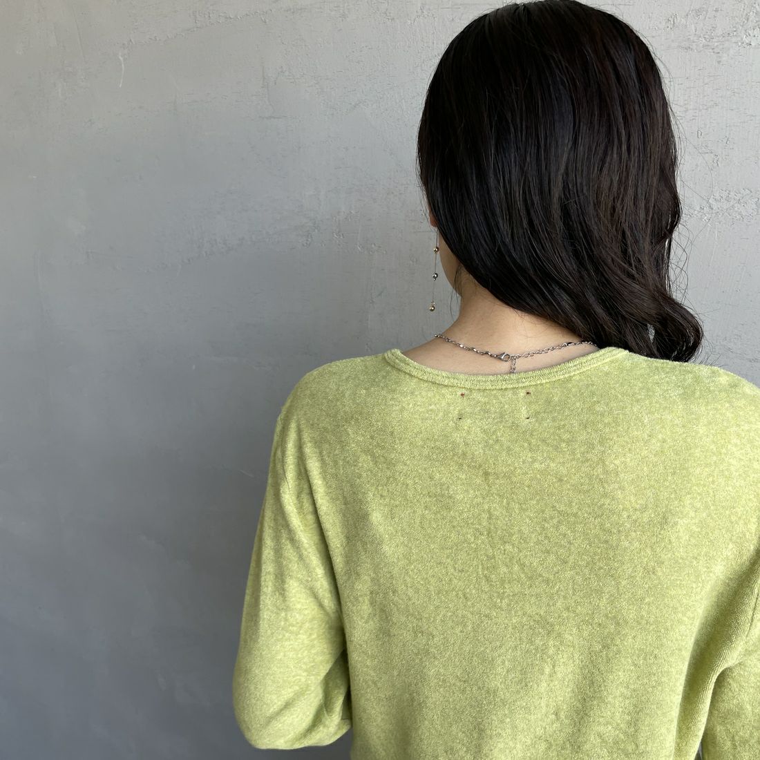 MEYAME [メヤメ] オーガニックコットンパイルカーディガン [MEY-2126] GREEN &&モデル身長：160cm 着用サイズ：F&&