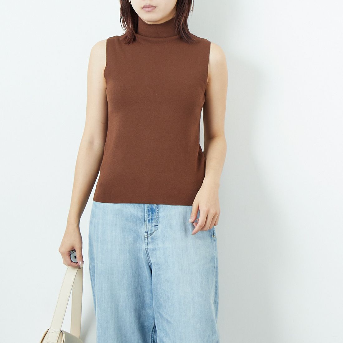 CLOCHE [クロシェ] ハイネックニットタンク [55285515] ﾌﾞﾗｳﾝ &&モデル身長：167cm 着用サイズ：2&&