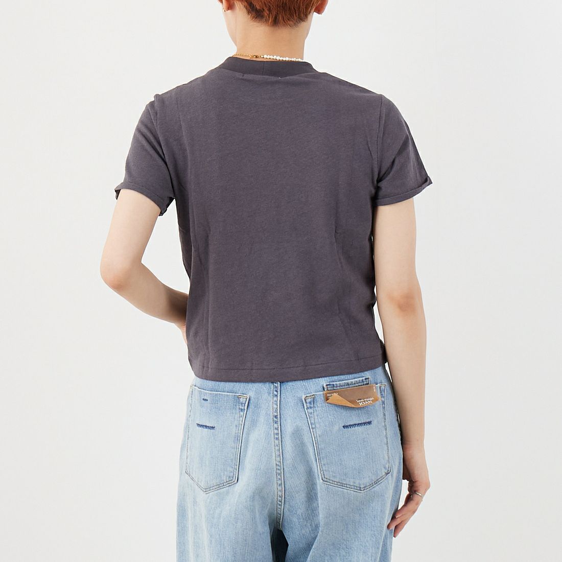 Johnbull [ジョンブル] コットンリネンハイネックTシャツ [JL252C11] 032 ﾁｬｺｰﾙ &&モデル身長：160cm 着用サイズ：F&&