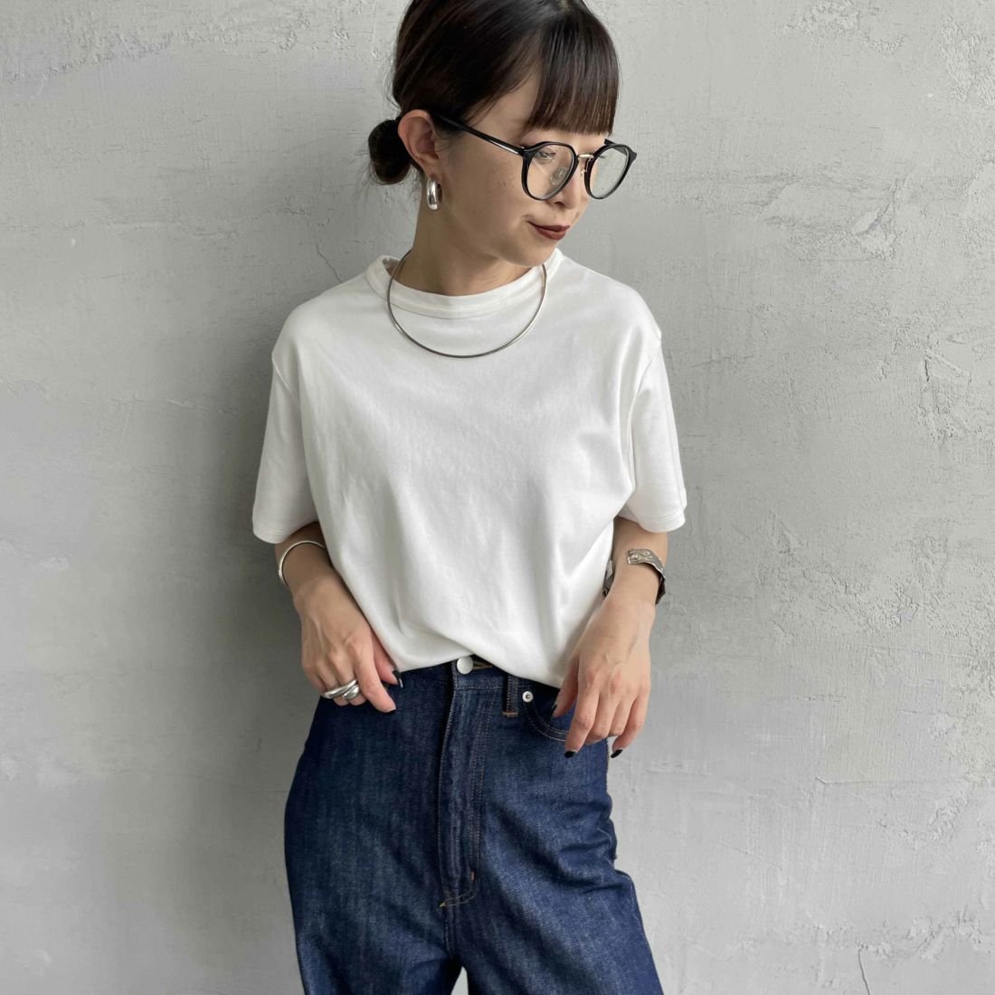 THE SHINZONE [ザ シンゾーン] AWESOME ショートスリーブTシャツ [25MMSCU17] 01 WHITE &&モデル身長：150cm 着用サイズ：F0&&