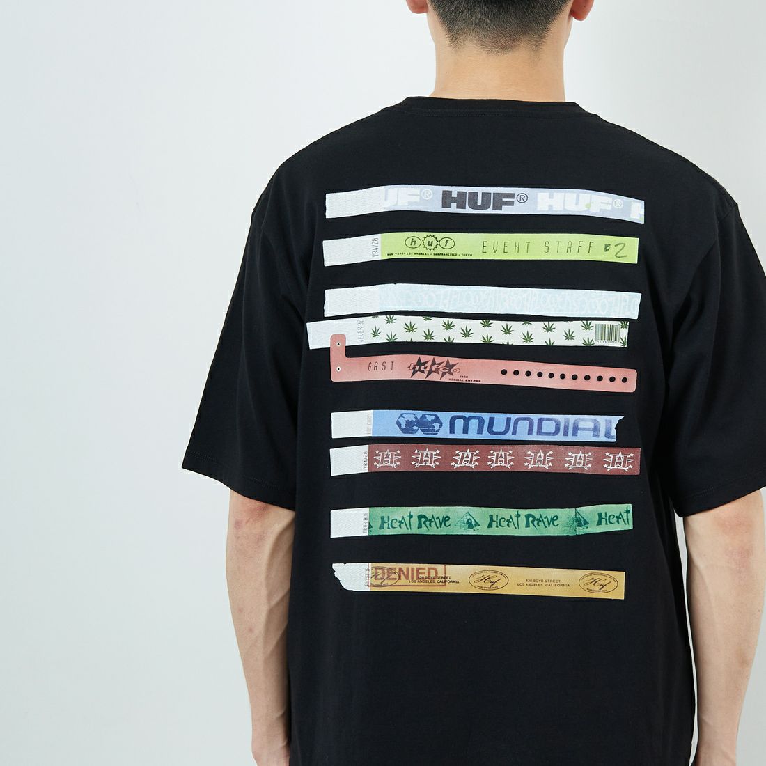 HUF [ハフ] アドミッション ショートスリーブTシャツ [TS02457] BLACK &&モデル身長：168cm 着用サイズ：M&&