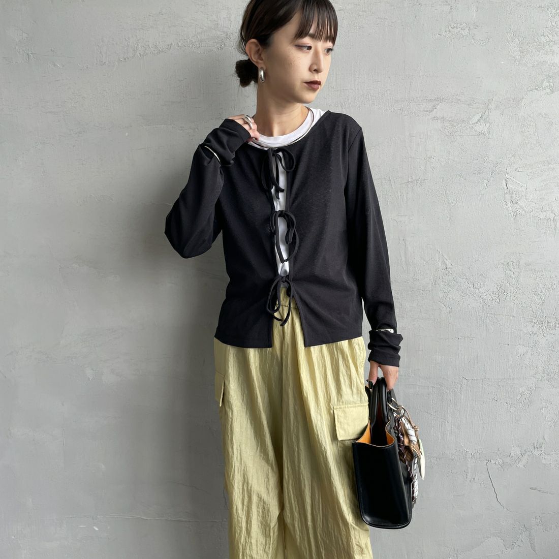 Jf Ready Made [ジェイエフレディメイド] 強撚フライス2WAYカーディガン [3103102] 801 ﾌﾞﾗｯｸ &&モデル身長：150cm 着用サイズ：F&&