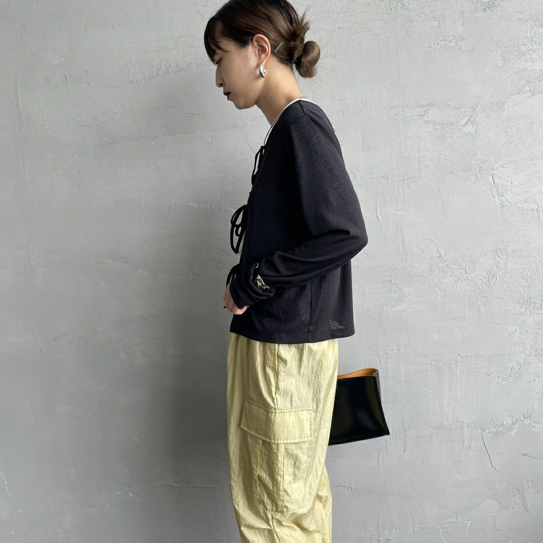 Jf Ready Made [ジェイエフレディメイド] 強撚フライス2WAYカーディガン [3103102] 801 ﾌﾞﾗｯｸ &&モデル身長：150cm 着用サイズ：F&&