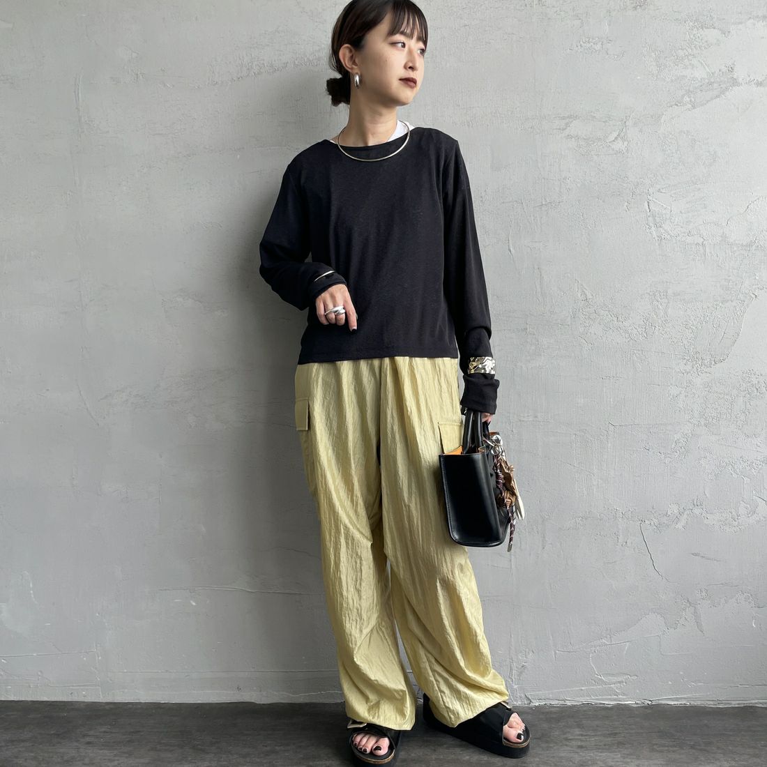 Jf Ready Made [ジェイエフレディメイド] 強撚フライス2WAYカーディガン [3103102] 801 ﾌﾞﾗｯｸ &&モデル身長：150cm 着用サイズ：F&&