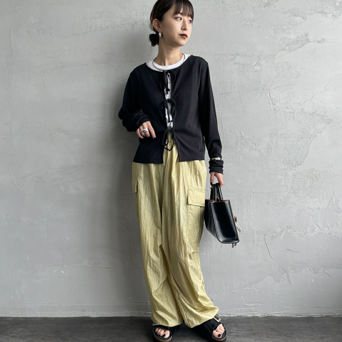 Jf Ready Made [ジェイエフレディメイド] 強撚フライス2WAYカーディガン [3103102] 801 ﾌﾞﾗｯｸ &&モデル身長：150cm 着用サイズ：F&&