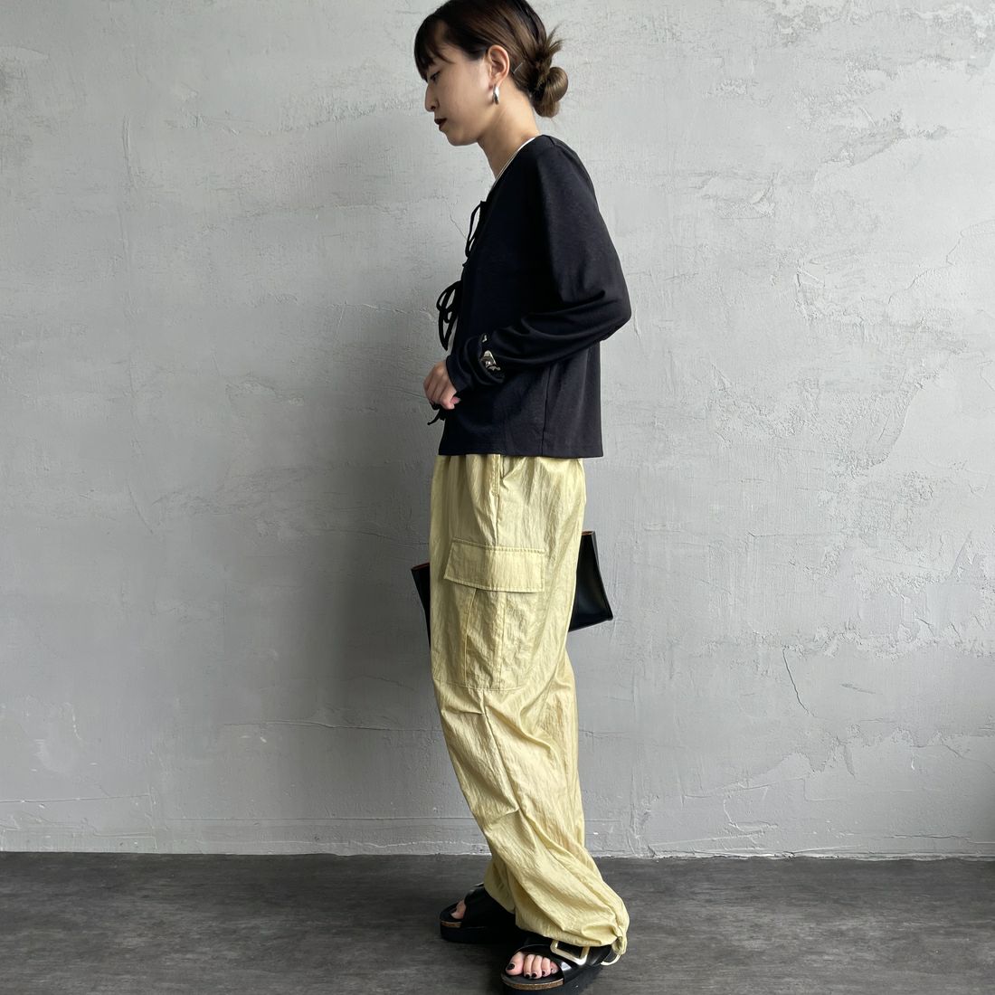 Jf Ready Made [ジェイエフレディメイド] 強撚フライス2WAYカーディガン [3103102] 801 ﾌﾞﾗｯｸ &&モデル身長：150cm 着用サイズ：F&&