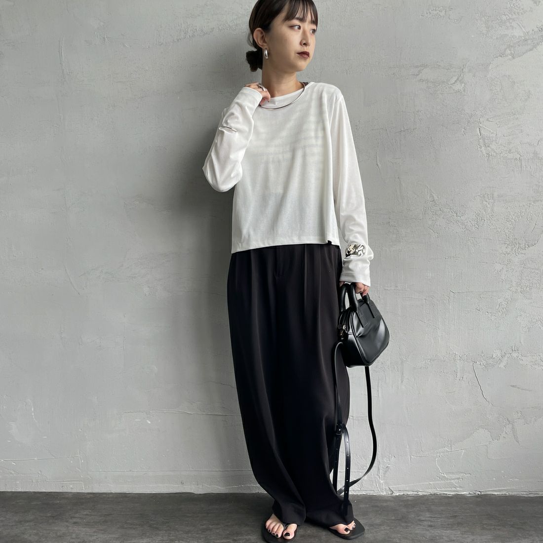 Jf Ready Made [ジェイエフレディメイド] 強撚フライス2WAYカーディガン [3103102] 101 ﾎﾜｲﾄ &&モデル身長：150cm 着用サイズ：F&&