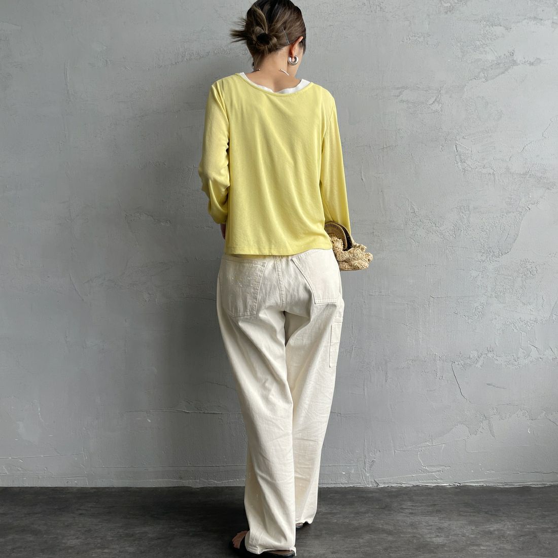 Jf Ready Made [ジェイエフレディメイド] 強撚フライス2WAYカーディガン [3103102] 201 ｲｴﾛｰ &&モデル身長：150cm 着用サイズ：F&&