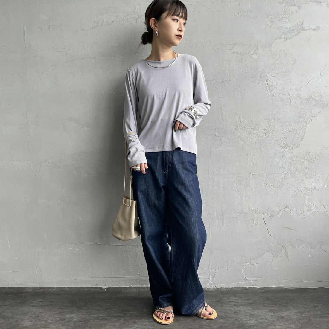 Jf Ready Made [ジェイエフレディメイド] 強撚フライス2WAYカーディガン [3103102] 805 ｸﾞﾚｲ &&モデル身長：150cm 着用サイズ：F&&