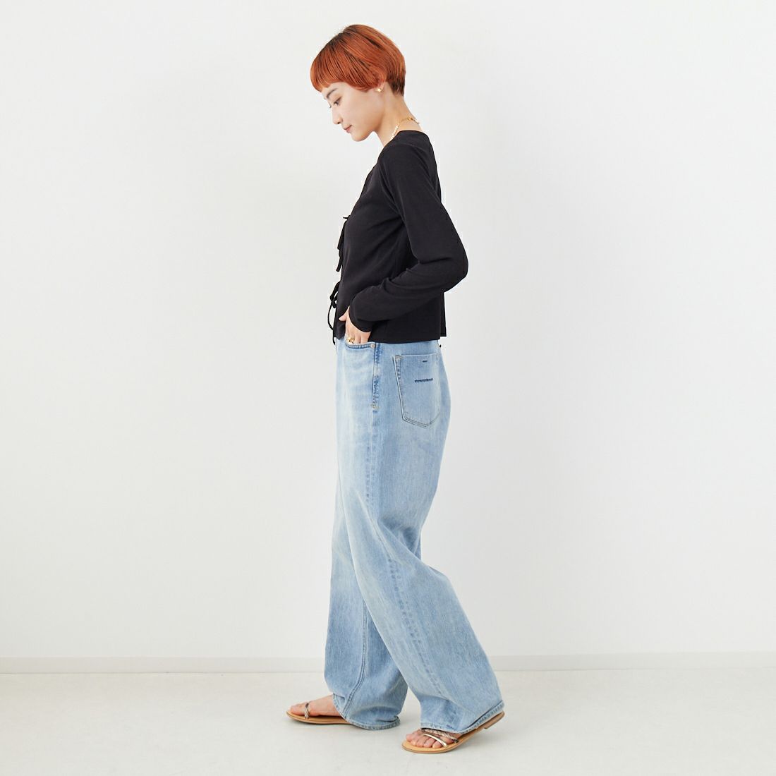 Jf Ready Made [ジェイエフレディメイド] 強撚フライス2WAYカーディガン [3103102] 801 ﾌﾞﾗｯｸ &&モデル身長：160cm 着用サイズ：F&&