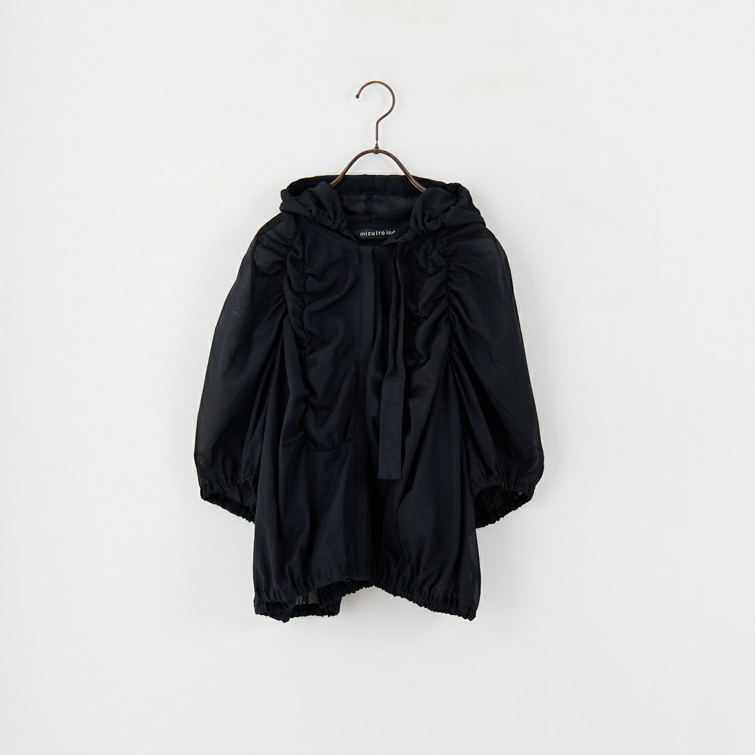 mizuiro ind [ミズイロインド] ギャザーフーデッドシャツ [2-230090] 99 BLACK