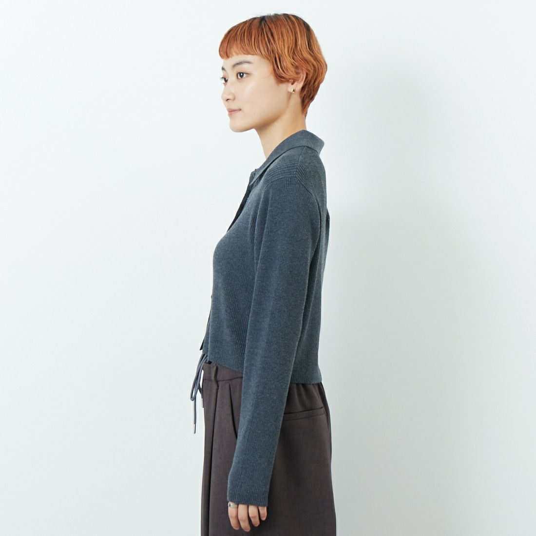 RIM.ARK [リムアーク] ミニマムニットカーディガン [460IAS70-0461] C.GRY &&モデル身長：160cm 着用サイズ：F&&