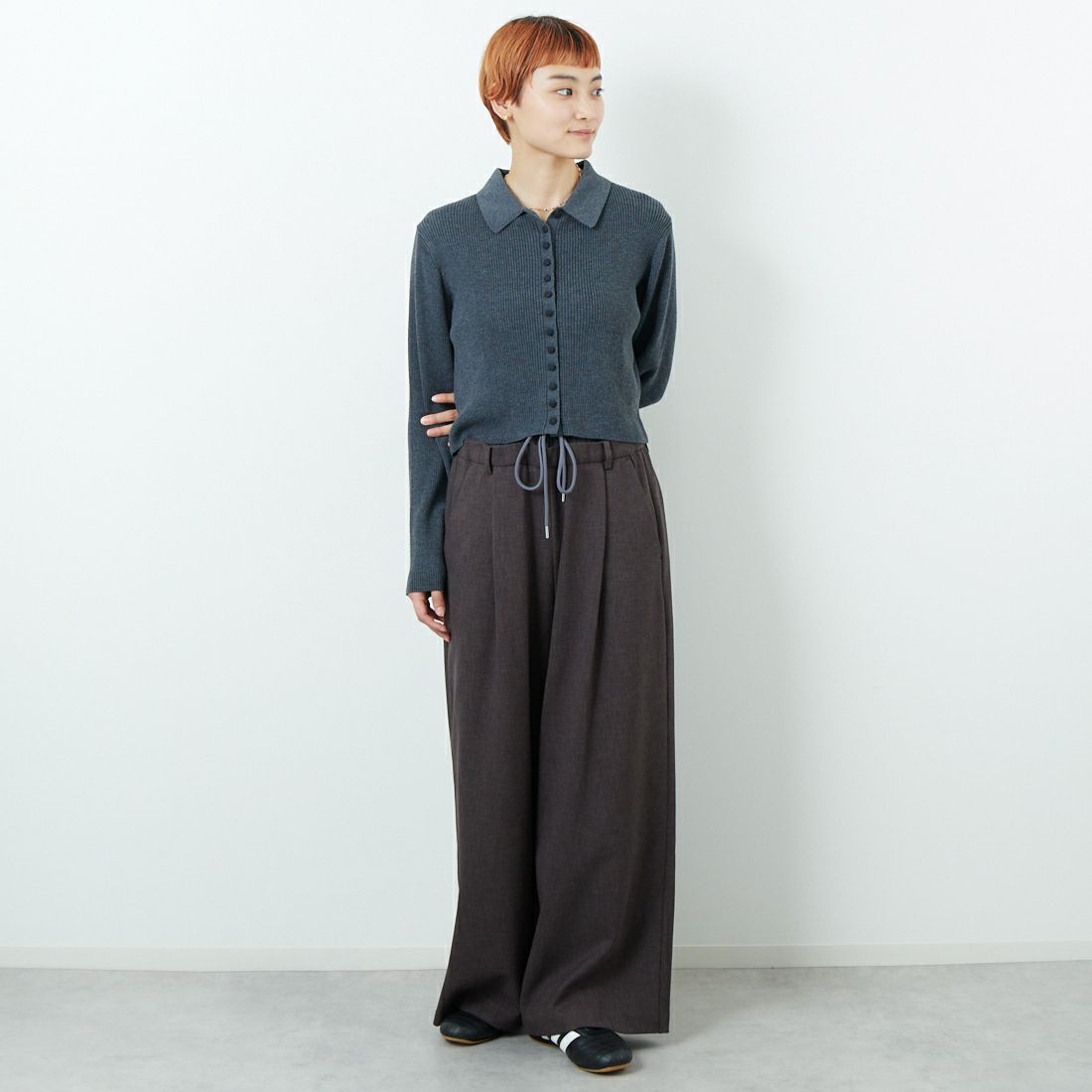RIM.ARK [リムアーク] ミニマムニットカーディガン [460IAS70-0461] C.GRY &&モデル身長：160cm 着用サイズ：F&&