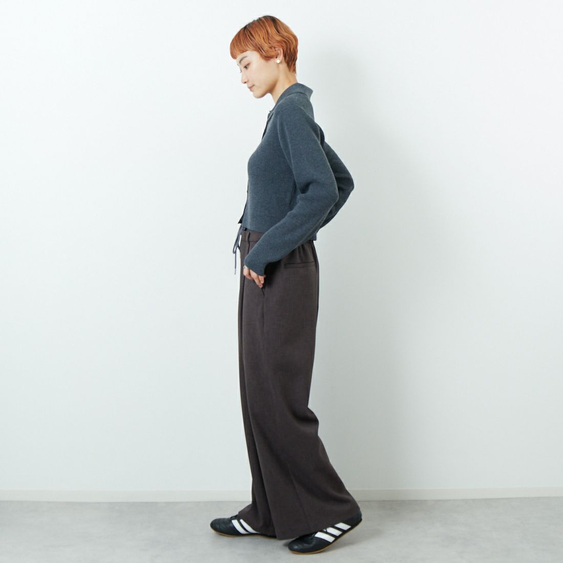 RIM.ARK [リムアーク] ミニマムニットカーディガン [460IAS70-0461] C.GRY &&モデル身長：160cm 着用サイズ：F&&